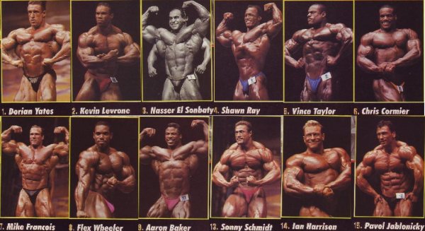 Аарон Бейкер (Aaron Baker), Чарльз Клермон (Charles Clairmonte), Ронни Колеман (Ronnie Coleman), Крис Кормье (Chris Cormier), Портер Котрелл (Porter Cottrell), Кевин Леврон (Kevin Levrone), Шон Рей (Shawn Ray), Винс Тейлор (Vince Taylor), Флекс Уиллер (Flex Wheeler), Майк Франсуа (Mike Francois), Йен Харрисон (Ian Harrison), Сонни Шмидт (Sonny Schmidt), Нассер Эль Сонбати (Nasser El Sonbaty), Павол Яблоницкий (Pavol Jablonicky), Дориан Ятс (Dorian Yates), Мистер Олимпия 1995 года